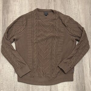 GUESS Men's Taupe Cable Knit Crewneck Sweater